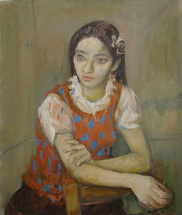 Fanciulla seduta, sd 1969, olio su tela, cm 60x50, Caserta, collezione privata